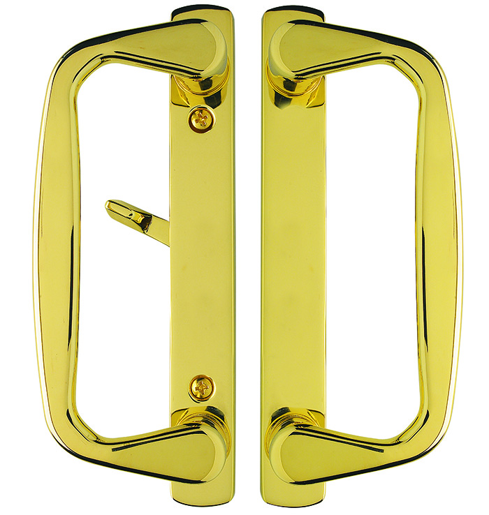 Aspen Sliding Glass Door Handle Set In Polished Brass Golden