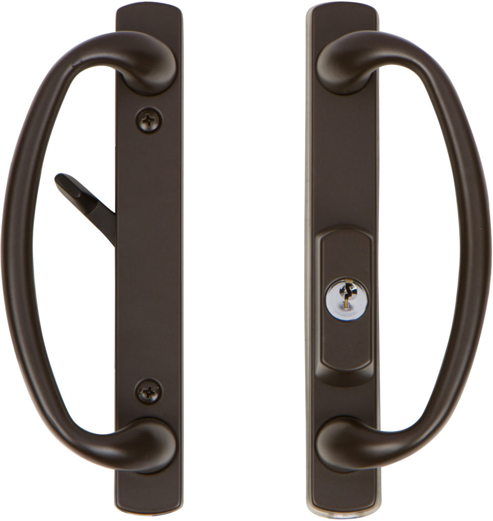 Charlotte Sliding Glass Door Handle Set with Offset Keylock in Bronze