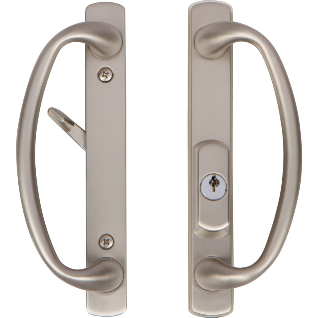 Charlotte Sliding door handle set with Offset keylock in Brushed Nickel