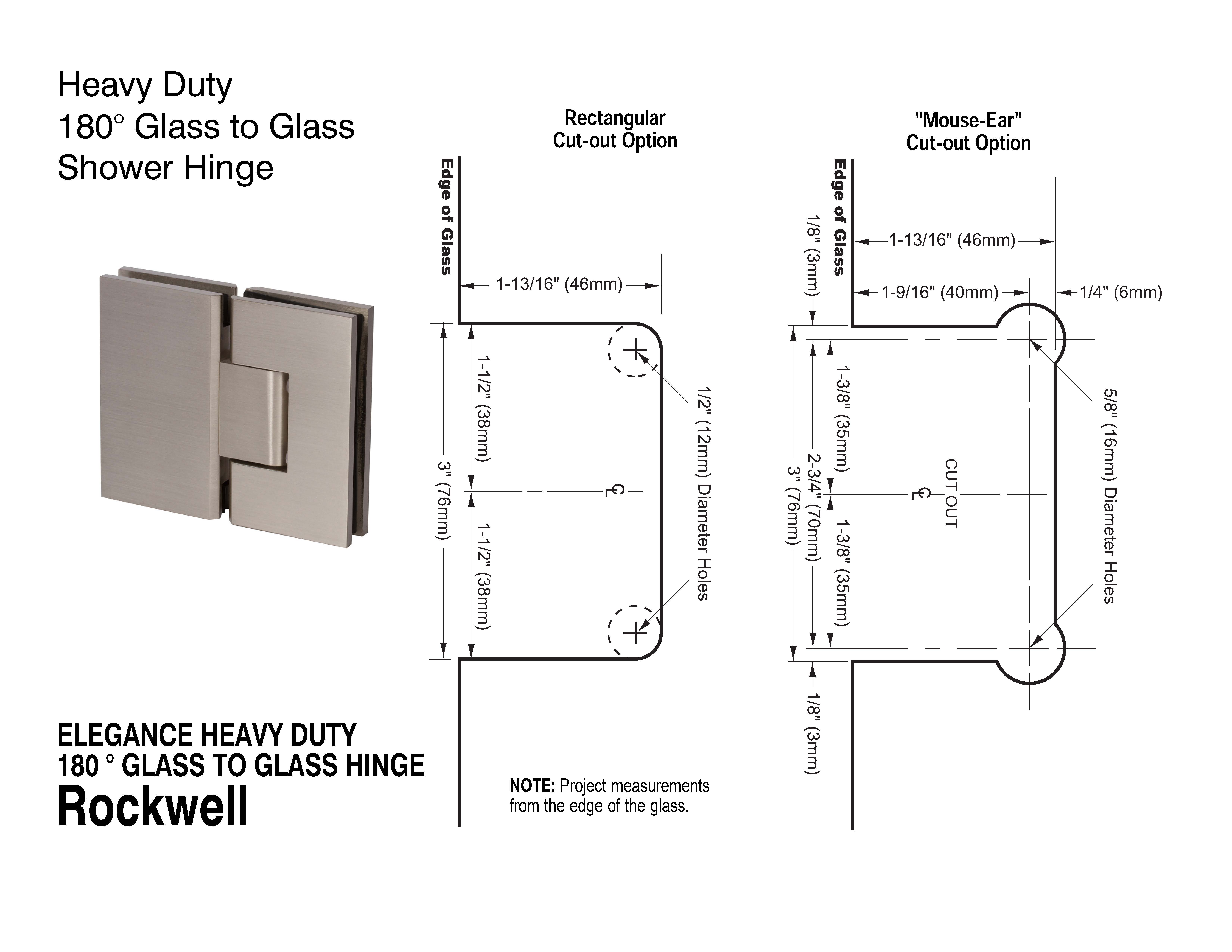 Rockwell Elegance Heavy Duty 180 Degree Shower Hinge In Chrome Finish