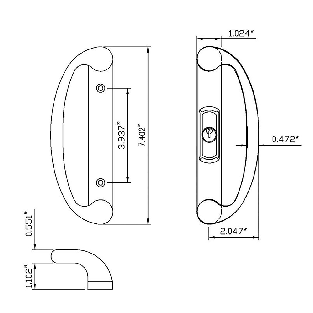 Sonoma Sliding Glass Door Handle Center Keylock Polished Brass