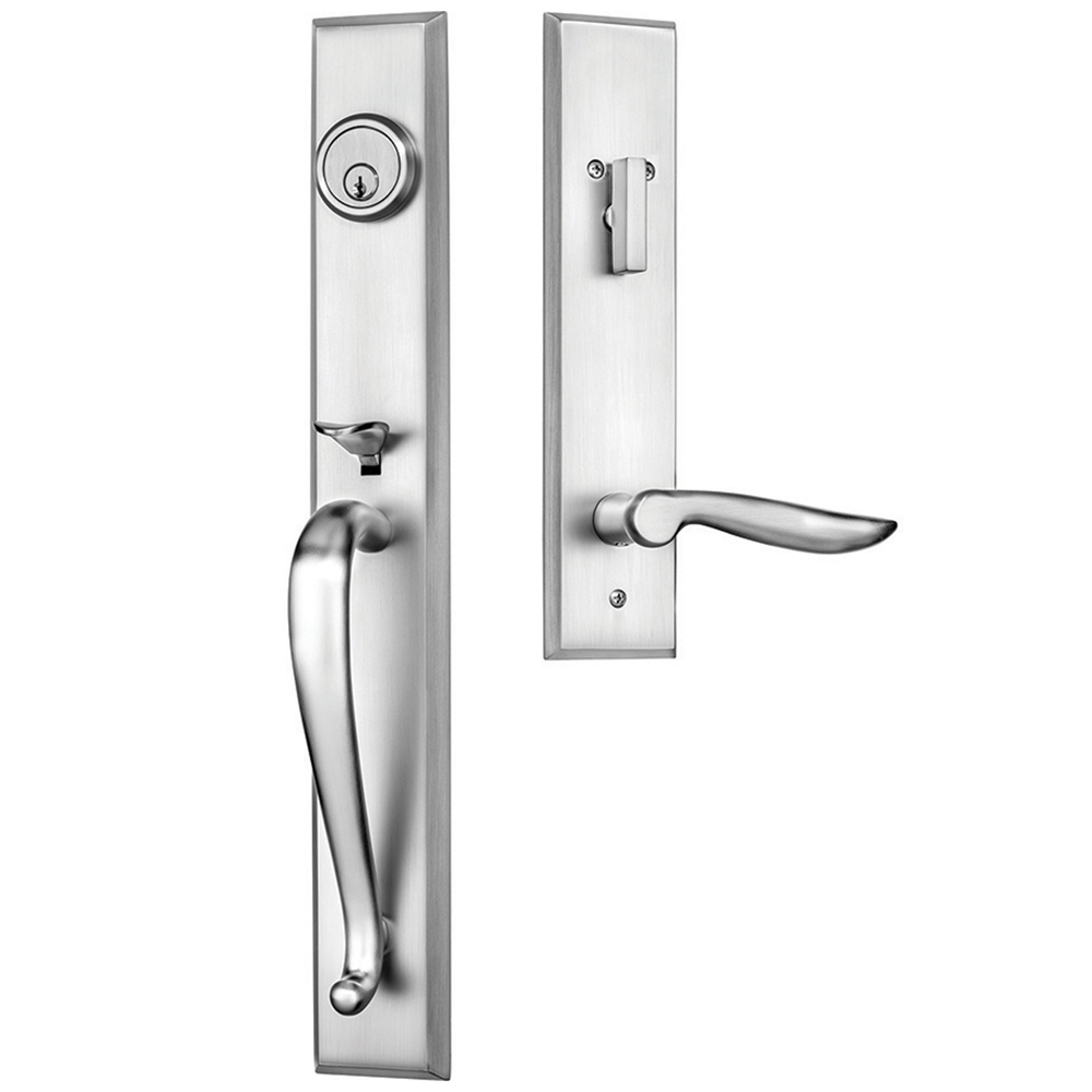 Rockwell Premium, Carmel Solid Brass Entry Door Handle Set with Dahli  Lever, Brushed Nickel Finish for 5-1/2 Double Bore